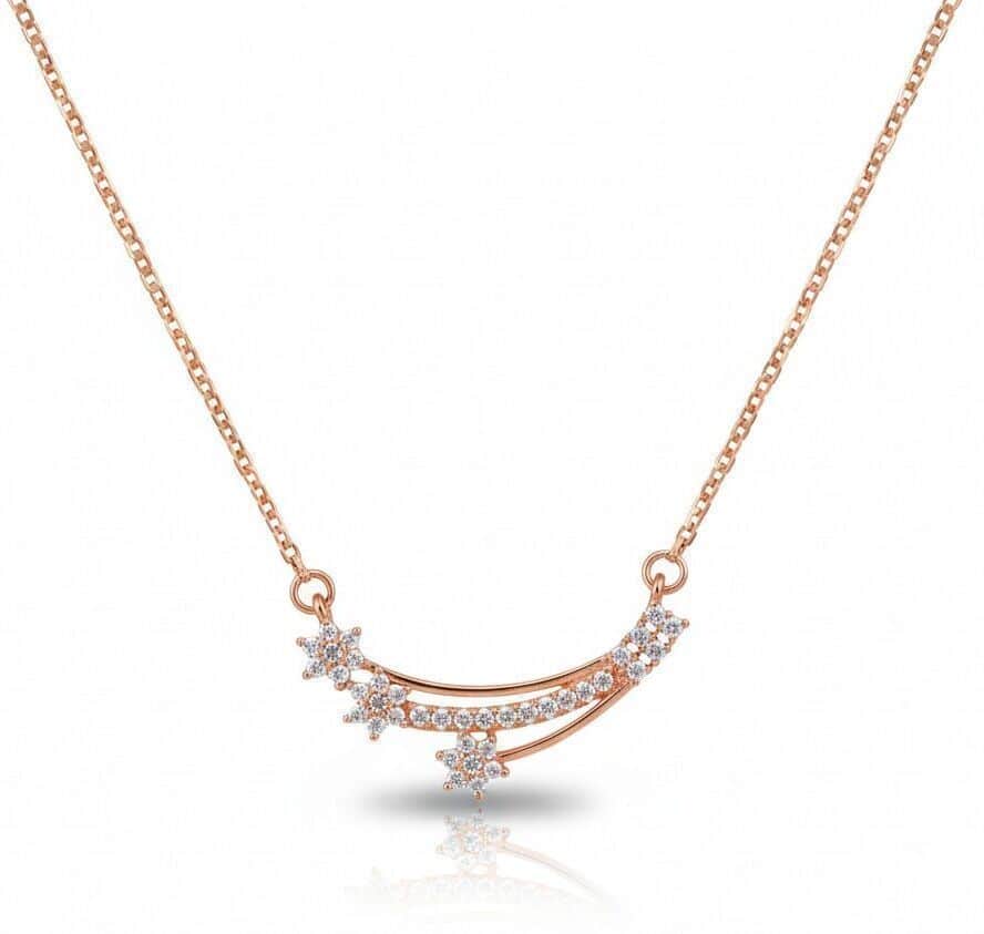 Forevershine Rose Gold Plated Cz Pendant Necklace For Women | Cubic Zirconia Stone Studded Curved Chain Pendant | Elegant Jewellery