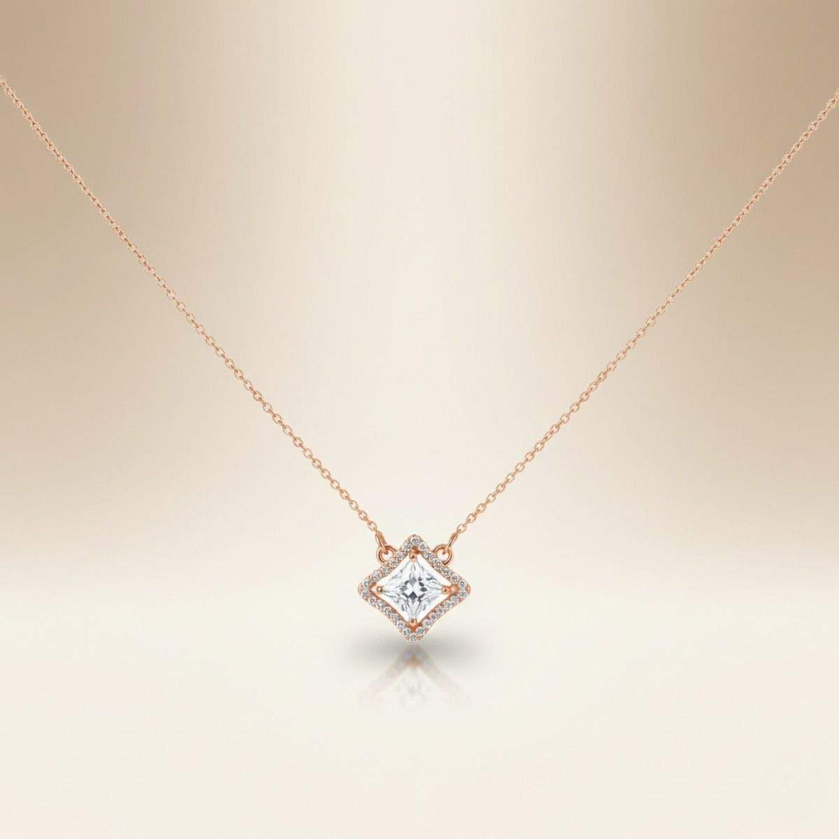 Forevershine Rose Gold Plated Cz Square Pendant Necklace For Women With Cubic Zirconia Stones | Elegant Chain Jewelry Stylish Wear Party Gift For Girls Birthday Anniversary Accessory