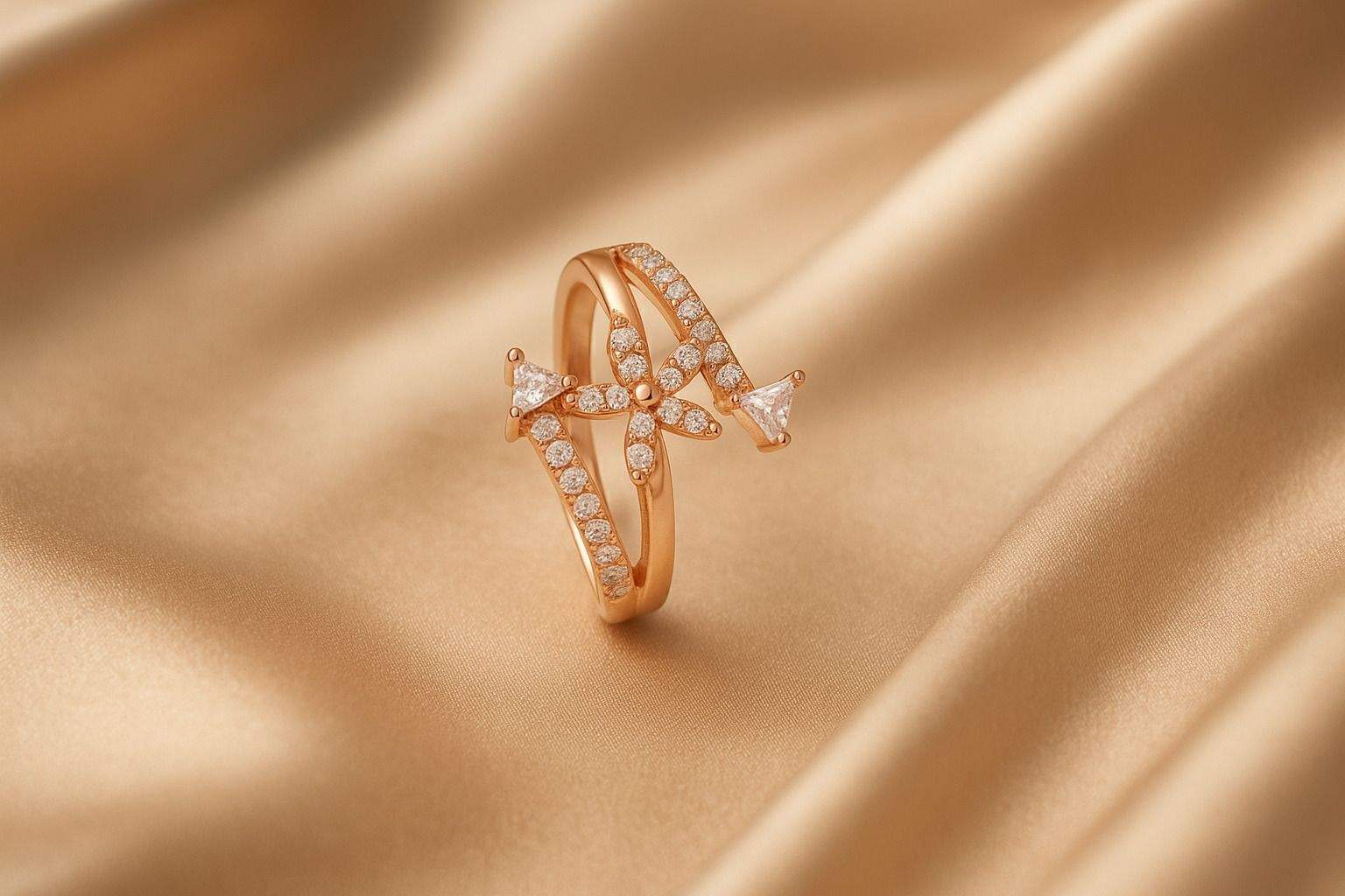 Forevershine Rose Gold Floral Adjustable Finger Ring For Women | Cubic Zirconia Studded Designer Open Ring | Elegant Flower Style Fashion Jewellery For Girls Ladies | Party Gift Accessory