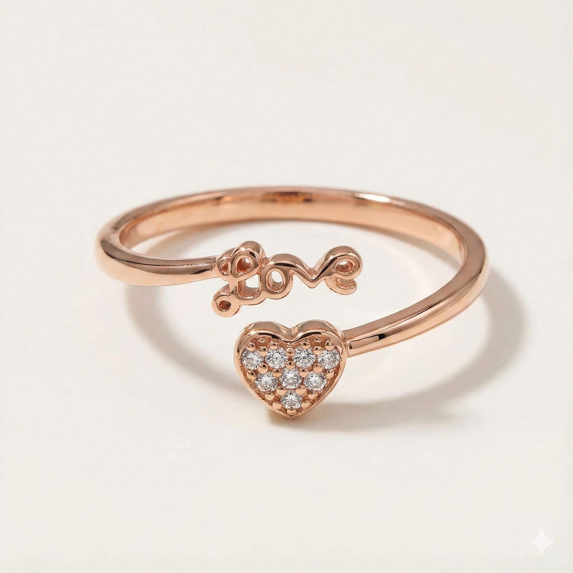Forevershine Anti Tarnish Rose Gold Love Heart Ring, Open Adjustable Design, Cubic Zirconia Stones, Fashion Jewelry|lightweight|gift For Her|for Women & Girls
