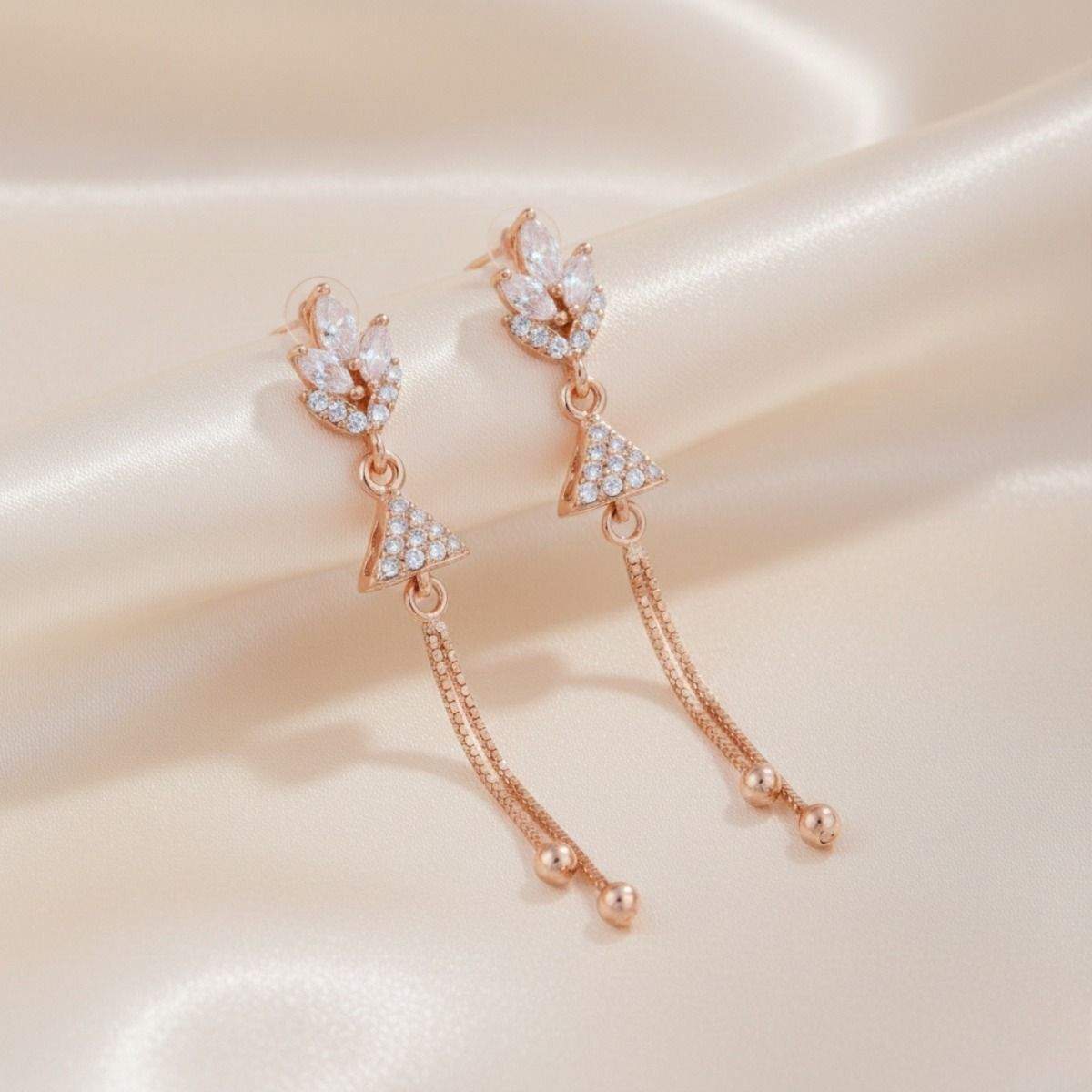 Forevershine Rose Gold Plated Drop Earrings, Cubic Zirconia Gemstones, Dangle Style, 40mm Length, Lightweight 5g |gift For Her|hypoallergenic | Tarnish Resistant | Stylish Jewelry For Women & Girls