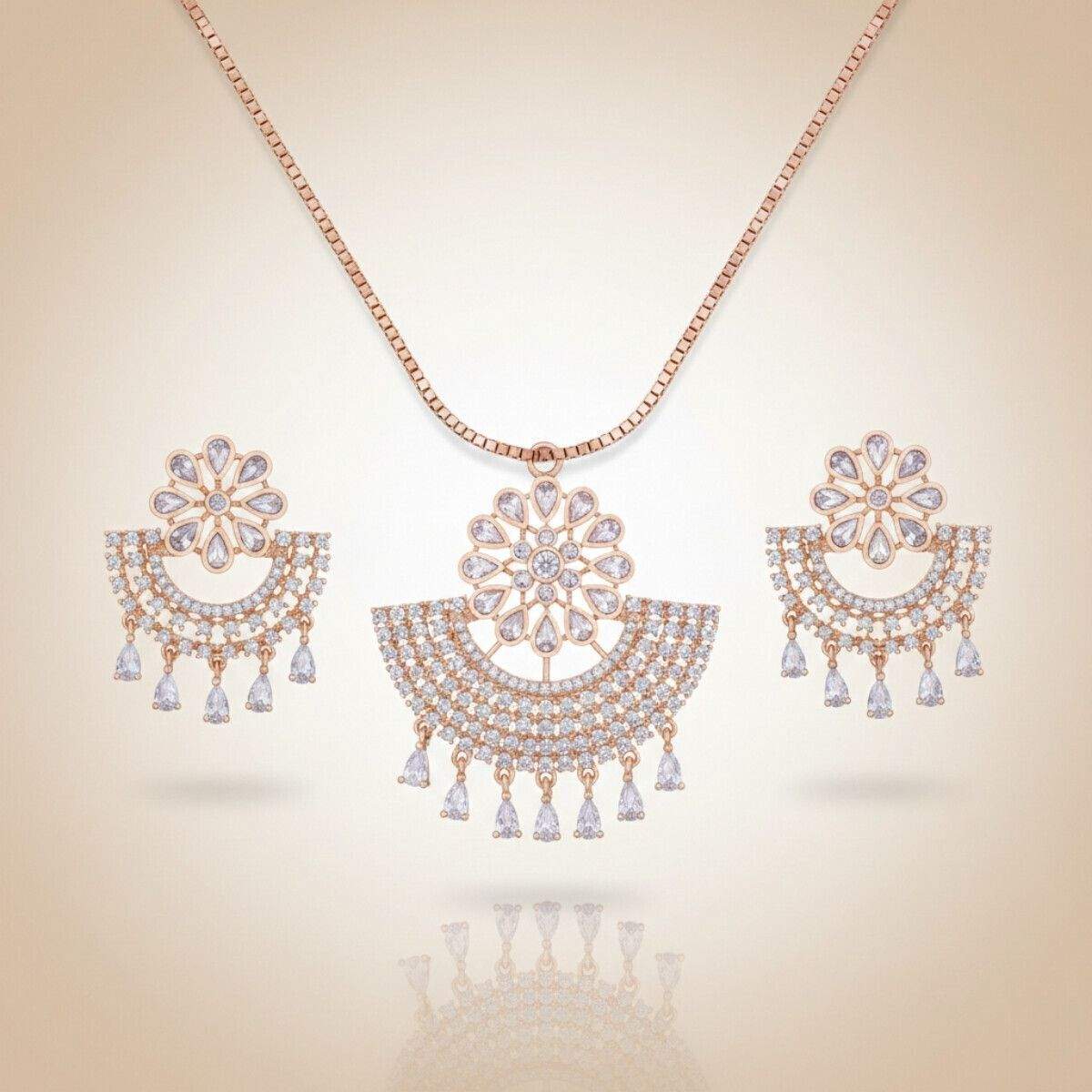 Forevershine Rose Gold Plated Cubic Zirconia Pendant Necklace & Earring Set – Women’s Jewelry Set