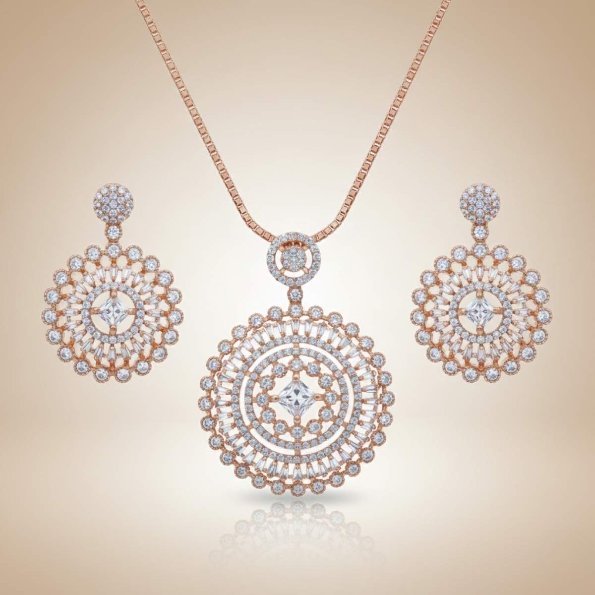 Forevershine Rose Gold Plated Cubic Zirconia Pendant Necklace & Earring Set – Luxury Women’s Jewelry Set