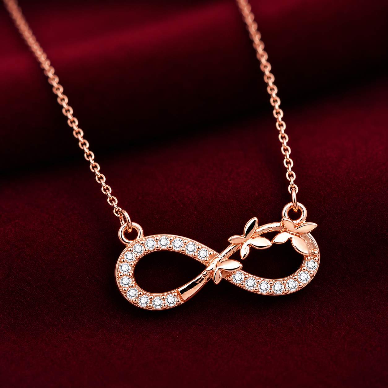 Forevershine Rose Gold Alloy American Diamond Cubic Zirconia Infinity Floral Modern Necklace Pendant For Women & Girls Fashion Jewellery, Party, Wedding Gift