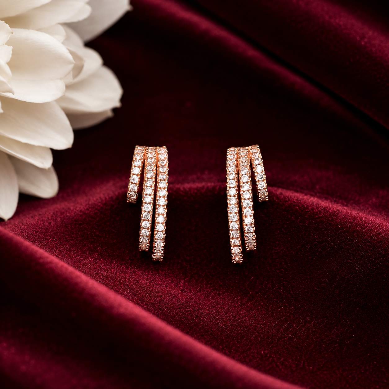 Forevershine Rose Gold Alloy American Diamond Cubic Zirconia Minimal Traditional Western Hoop Earrings For Women & Girls Fashion Jewellery, Party, Wedding Gift