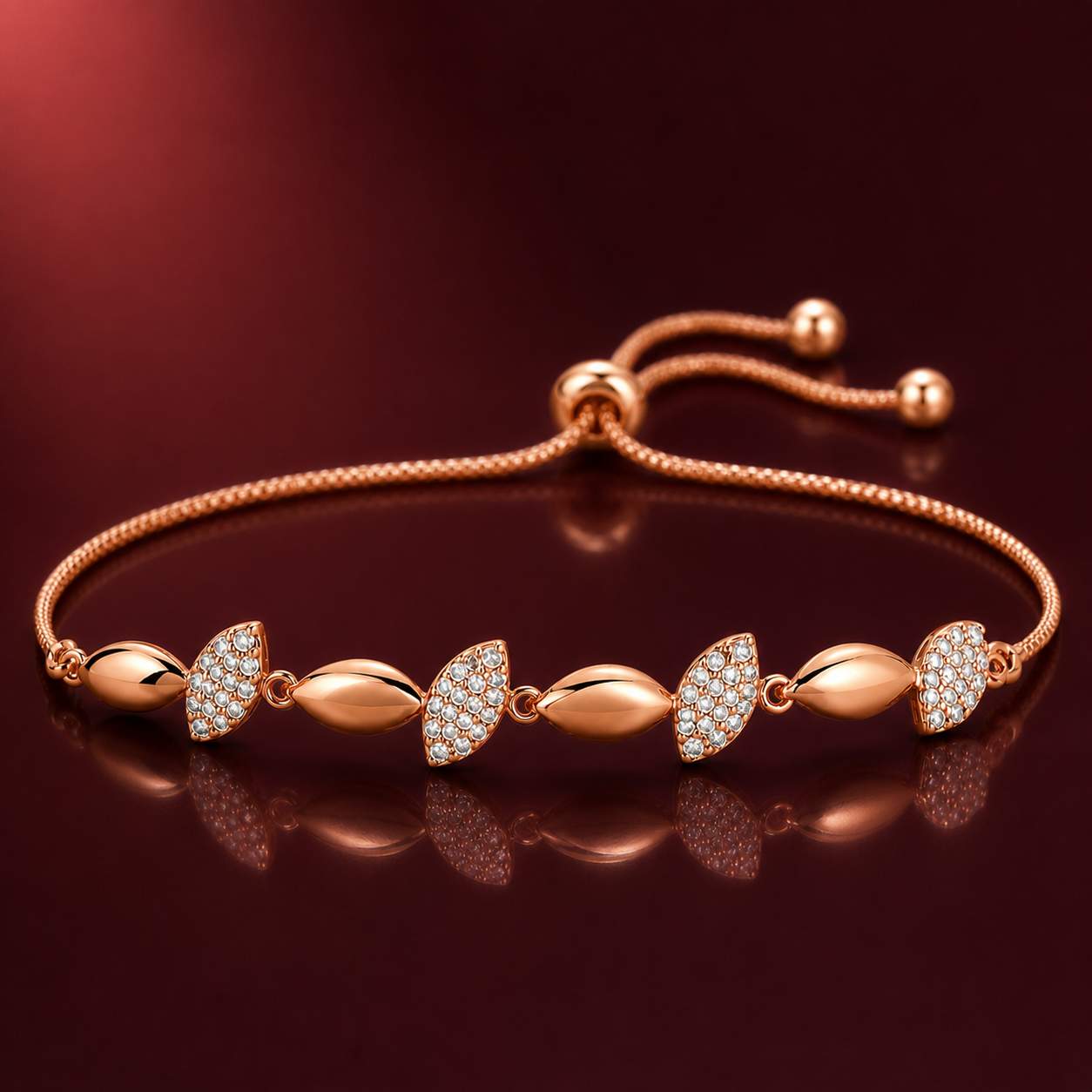 Forevershine Rose Gold Alloy American Diamond Cubic Zirconia Leaf Modern Western Bracelet For Women & Girls Fashion Jewellery, Party, Wedding Gift