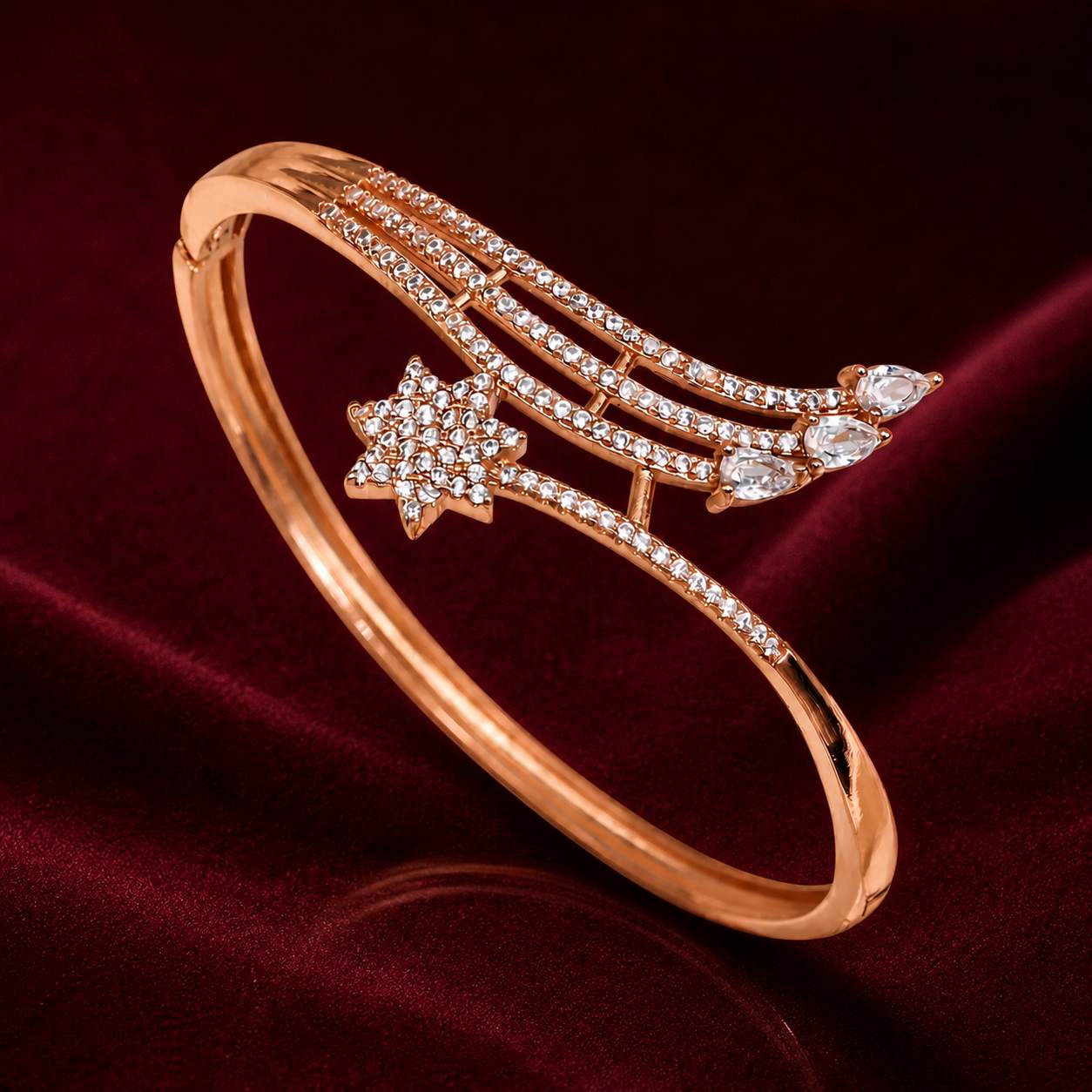 Forevershine Rose Gold Alloy American Diamond Cubic Zirconia Star Modern Western Bracelet Kada For Women & Girls Fashion Jewellery, Party, Wedding Gift