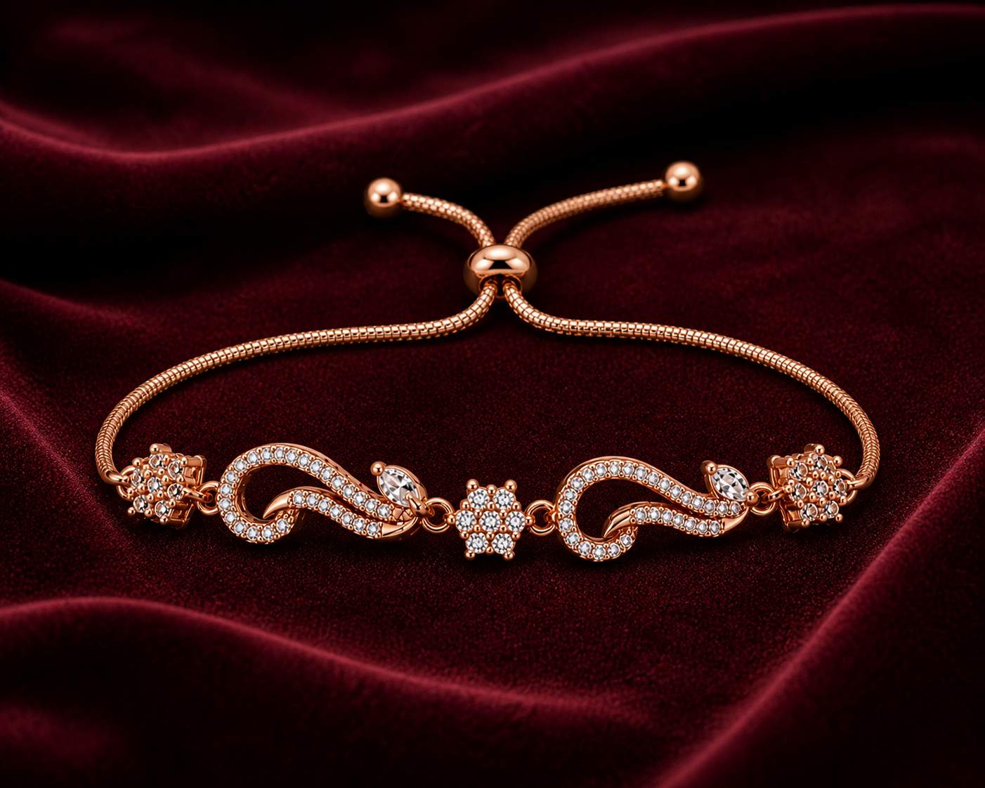 Forevershine Rose Gold Alloy American Diamond Cubic Zirconia Floral Modern Traditional Bracelet For Women & Girls Fashion Jewellery, Party, Wedding Gift