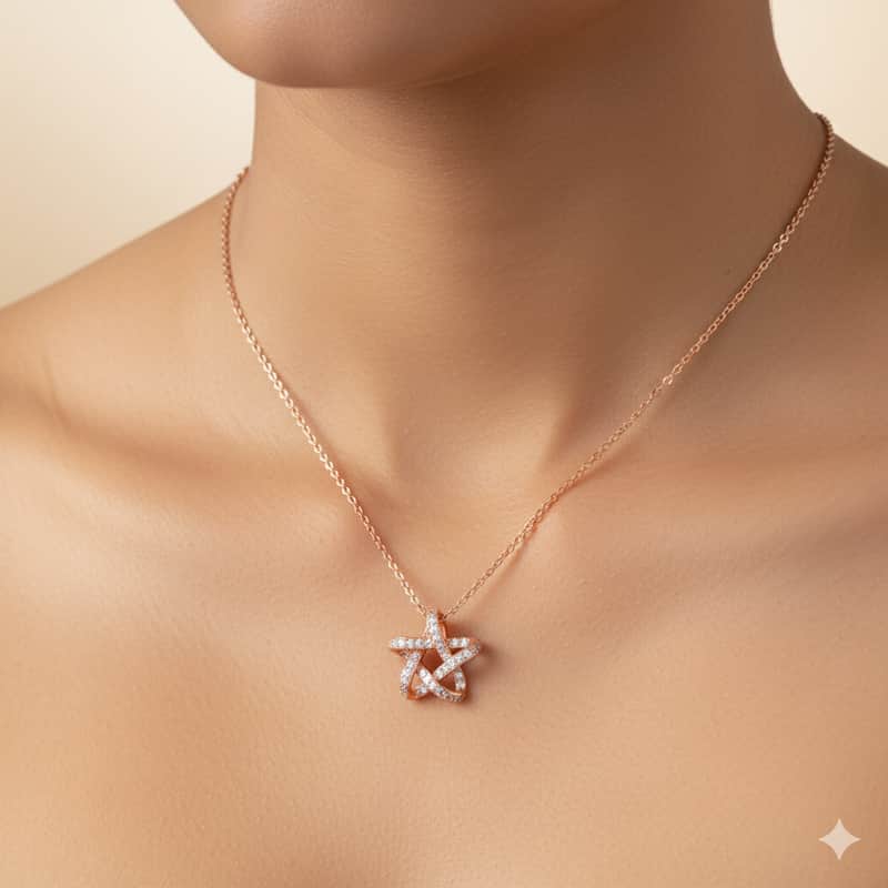 Forevershine Rose Gold Plated Cz Star Pendant Necklace For Women With Cubic Zirconia Stones | Elegant Chain Jewelry Stylish Wear Party Gift For Girls Birthday Anniversary Accessory
