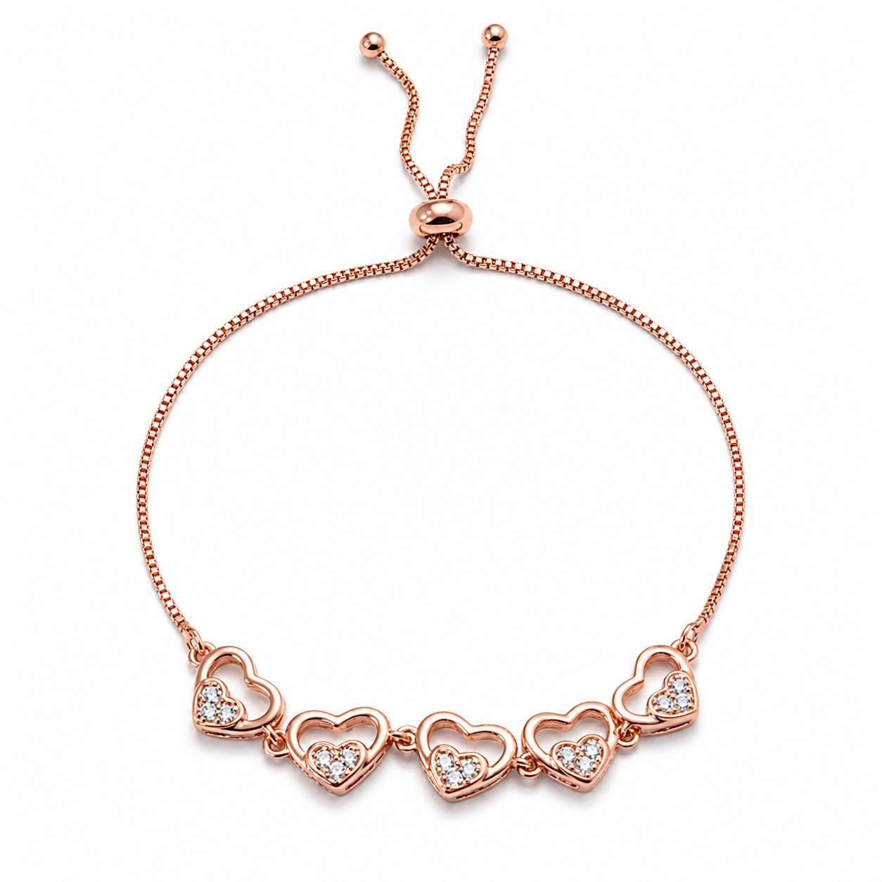 Forevershine Rose Gold Cubic Zirconia Heart Adjustable Slider Bracelet