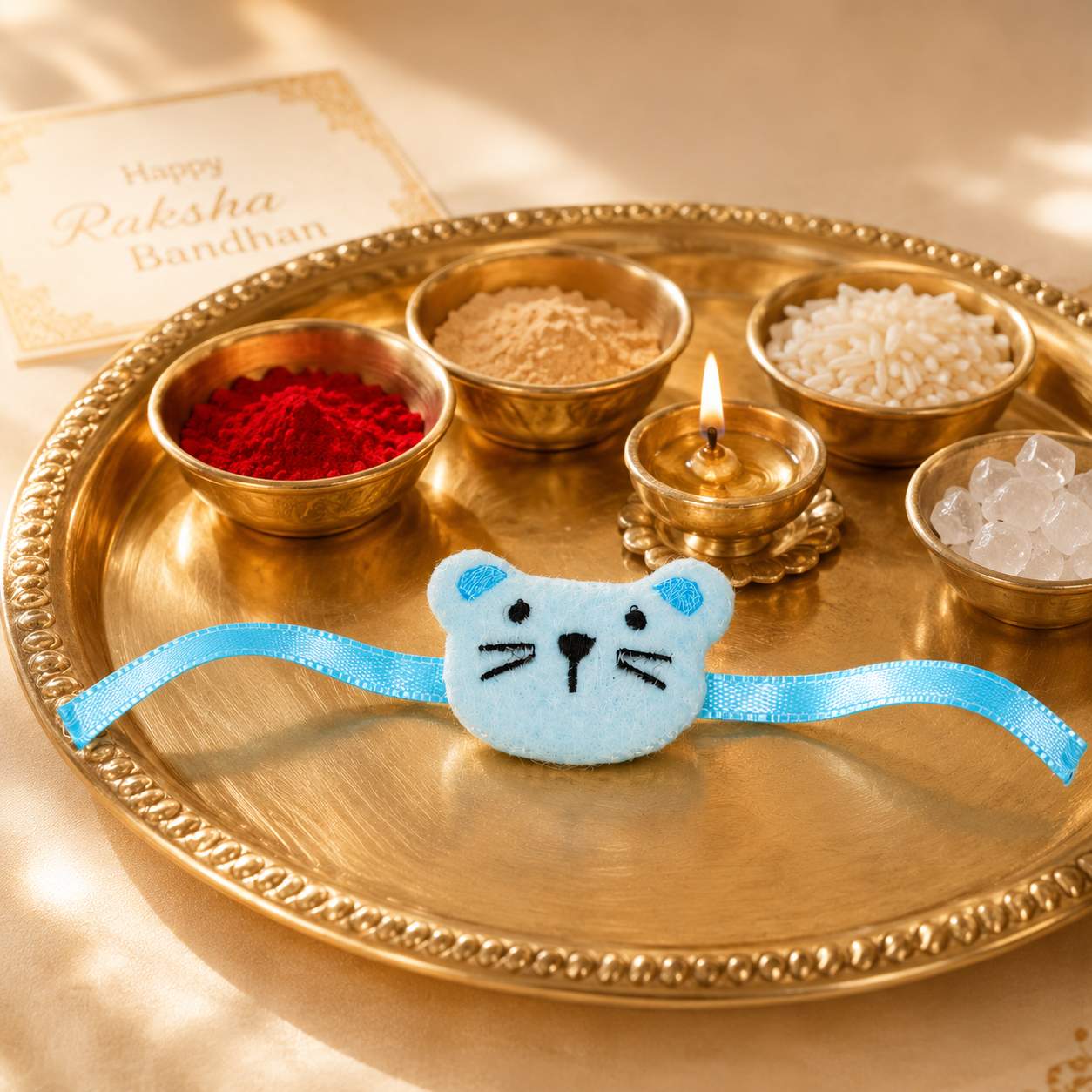 Blue Cute Cat Kids Rakhi Soft Plush Rakhi For Boys