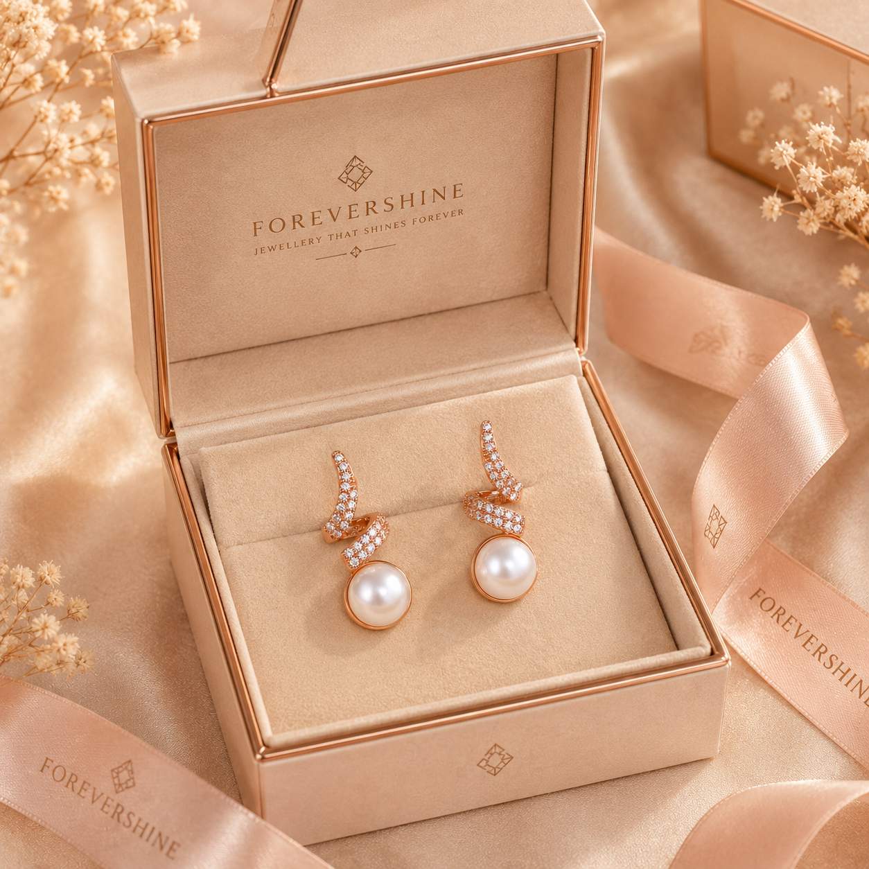 Forevershine Rose Gold Plated Ad Pearl Stud Earrings For Women
