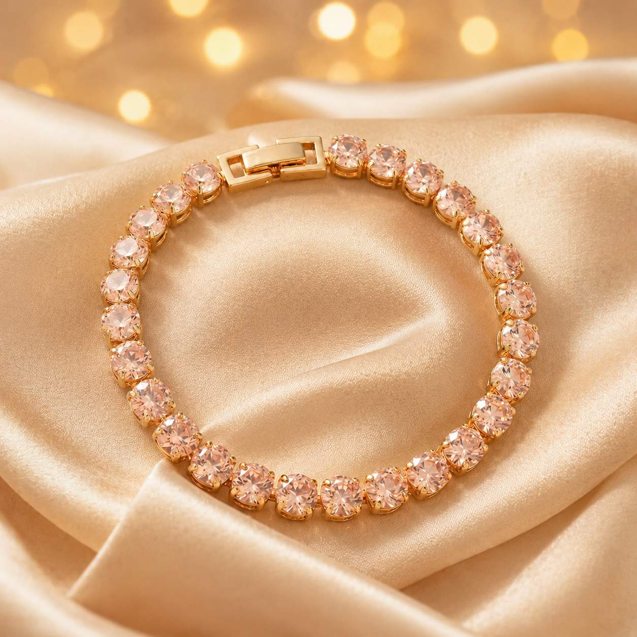Forevershine Rose Gold Plated Adjustable Tennis Bracelet With Blush Pink Ad Stones