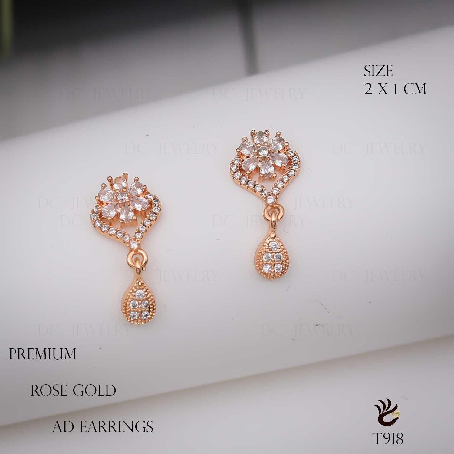 Forevershine Rose Gold Plated Cz Floral Drop Earrings For Women | Cubic Zirconia Studded Designer Dangle Earrings - Image 2