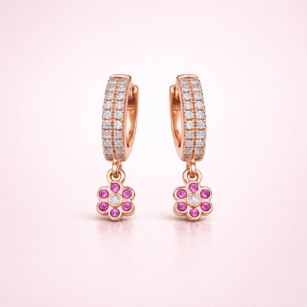 Forevershine Anti Tarnish Rose Gold Hoop Earrings With Pink Flower Charm, Pave Crystal Huggie Earrings, Dangle Drop Earrings|lightweight|gift For Her|for Women & Girls - Image 4