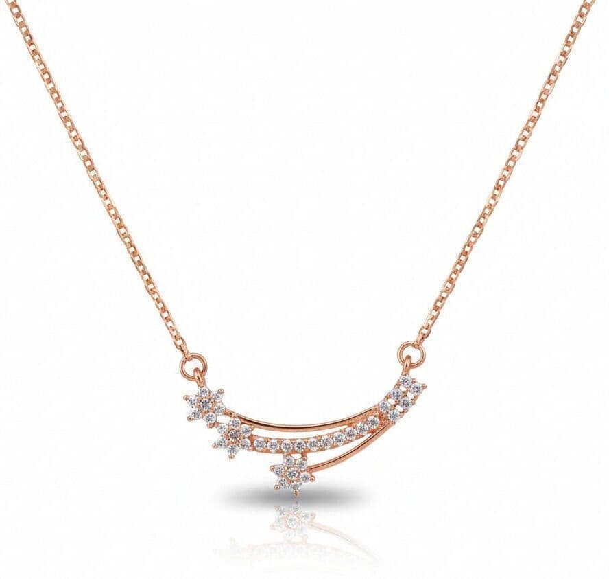 Forevershine Rose Gold Plated Cz Pendant Necklace For Women | Cubic Zirconia Stone Studded Curved Chain Pendant | Elegant Jewellery
