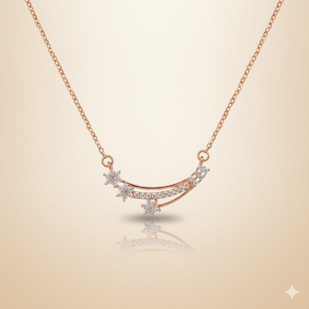 Forevershine Rose Gold Plated Cz Pendant Necklace For Women | Cubic Zirconia Stone Studded Curved Chain Pendant | Elegant Jewellery - Image 2