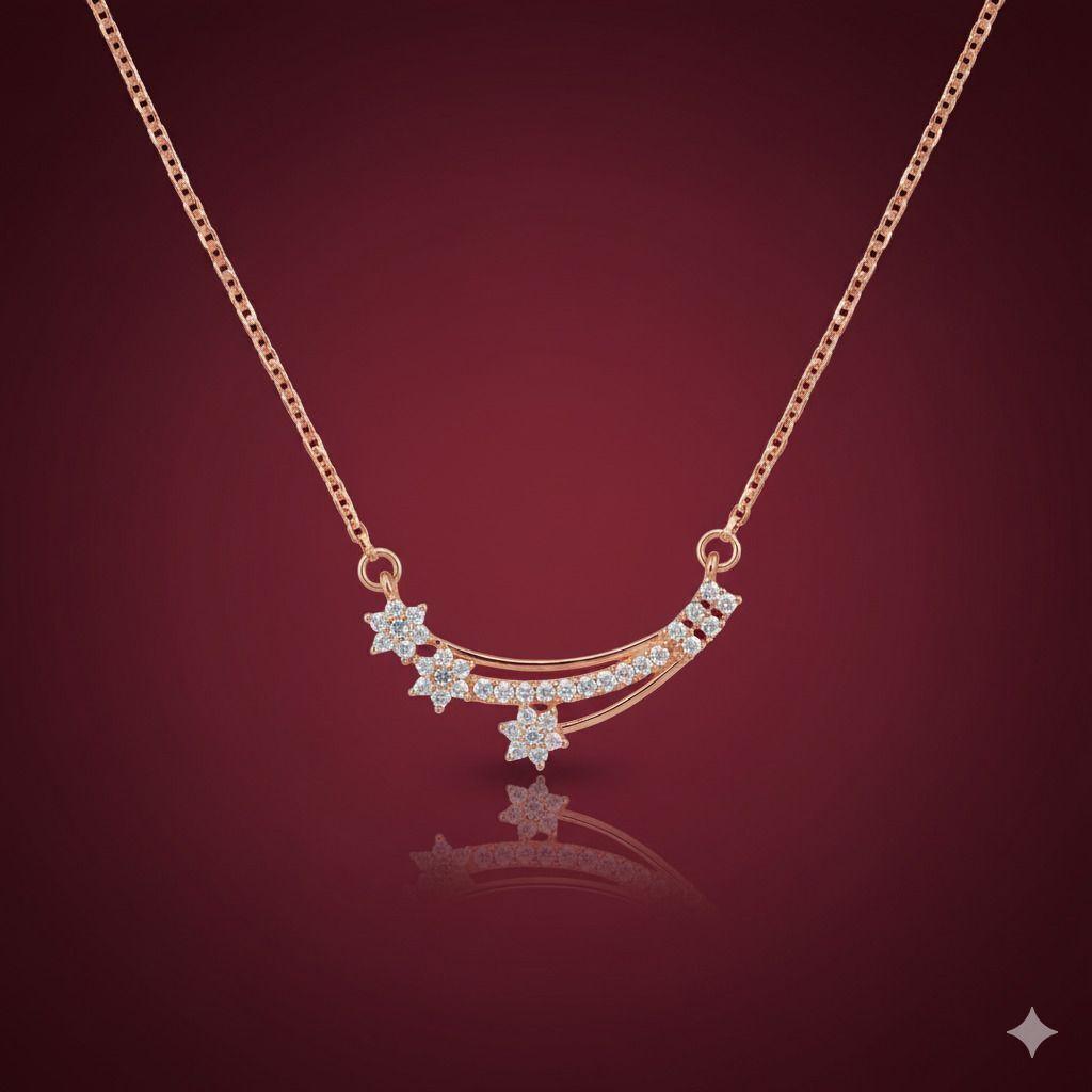 Forevershine Rose Gold Plated Cz Pendant Necklace For Women | Cubic Zirconia Stone Studded Curved Chain Pendant | Elegant Jewellery - Image 3