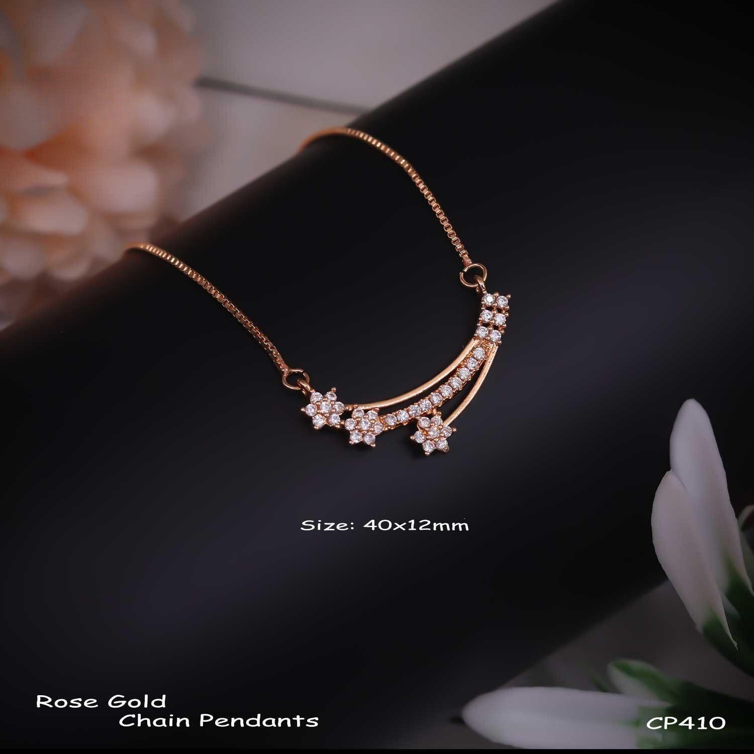 Forevershine Rose Gold Plated Cz Pendant Necklace For Women | Cubic Zirconia Stone Studded Curved Chain Pendant | Elegant Jewellery - Image 5