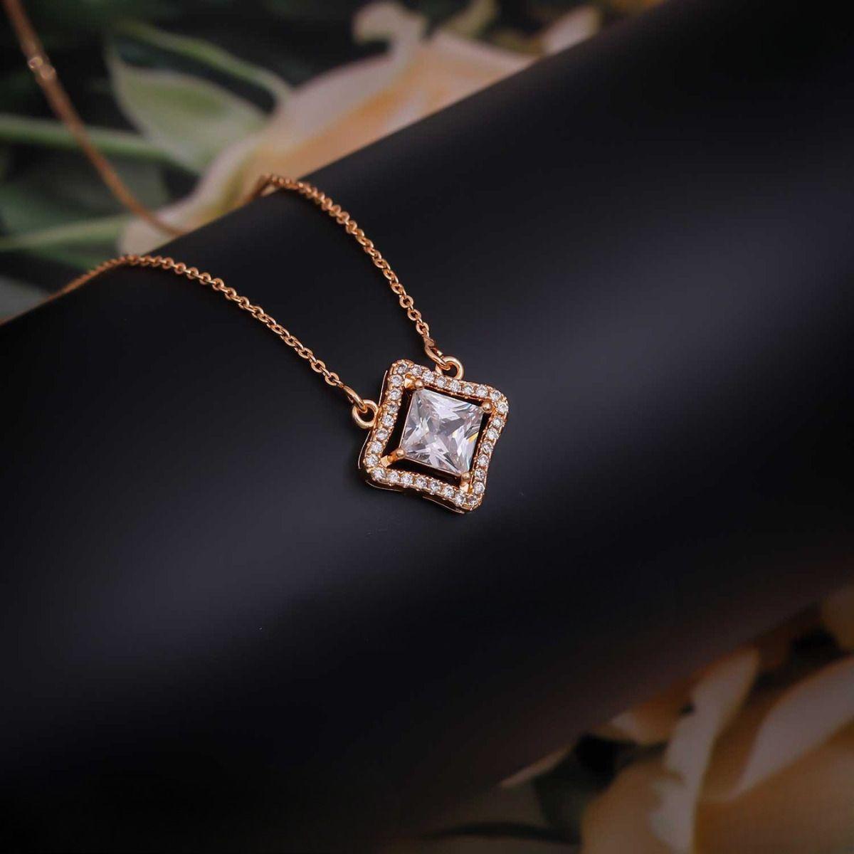Forevershine Rose Gold Plated Cz Square Pendant Necklace For Women With Cubic Zirconia Stones | Elegant Chain Jewelry Stylish Wear Party Gift For Girls Birthday Anniversary Accessory - Image 3