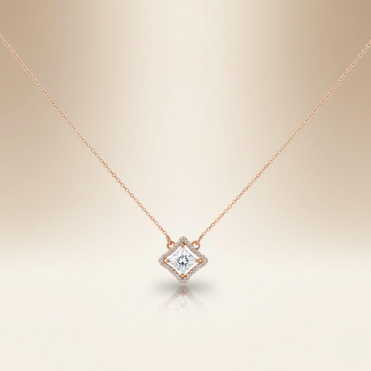 Forevershine Rose Gold Plated Cz Square Pendant Necklace For Women With Cubic Zirconia Stones | Elegant Chain Jewelry Stylish Wear Party Gift For Girls Birthday Anniversary Accessory