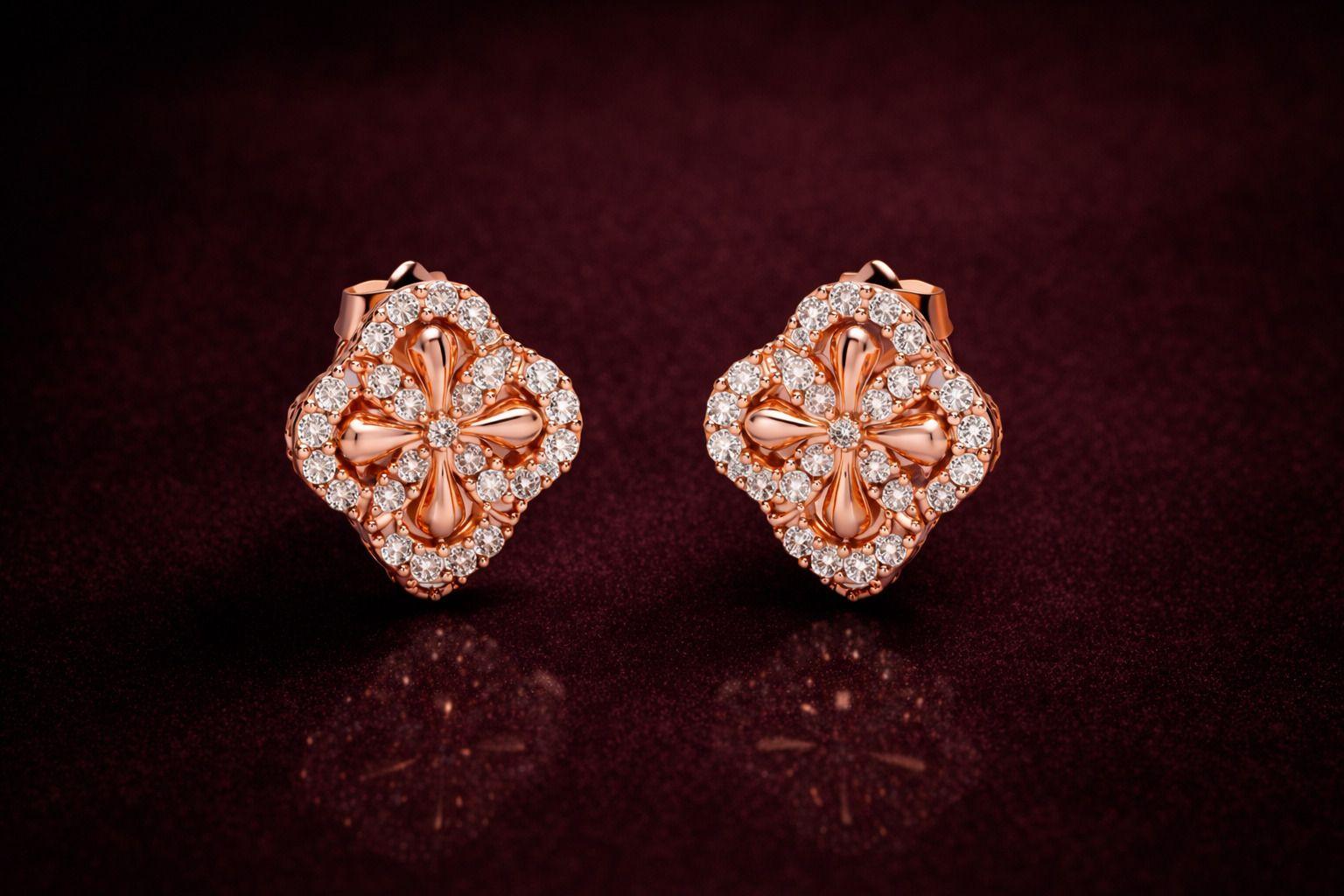 Forevershine American Diamond/Cz Stone Bali Earrings, Rose Gold, Clover Floral Design, Hoop Style, Women's Jewelry - Image 3