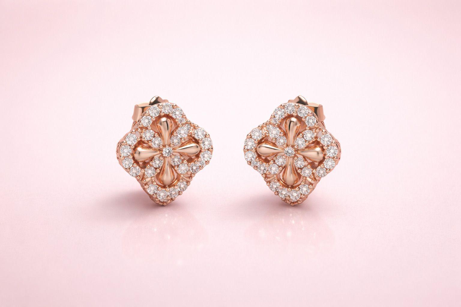 Forevershine American Diamond/Cz Stone Bali Earrings, Rose Gold, Clover Floral Design, Hoop Style, Women's Jewelry - Image 4