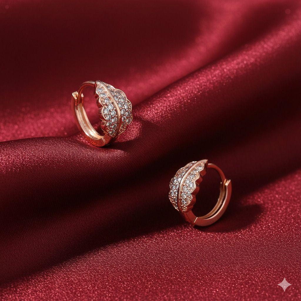 Forevershine's Rose Gold Hoop Earrings With Cubic Zirconia, Leaf Design, Huggie Style