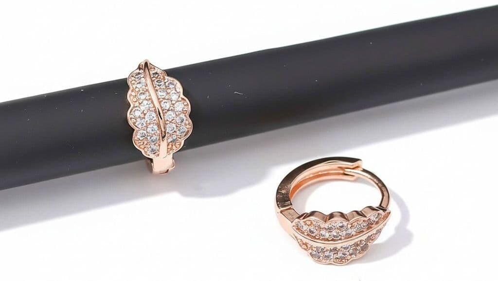 Forevershine's Rose Gold Hoop Earrings With Cubic Zirconia, Leaf Design, Huggie Style - Image 4