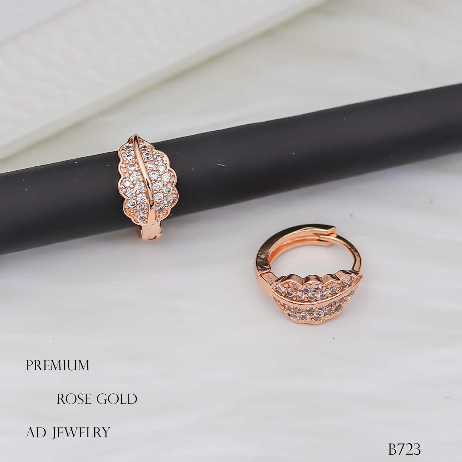 Forevershine's Rose Gold Hoop Earrings With Cubic Zirconia, Leaf Design, Huggie Style - Image 2