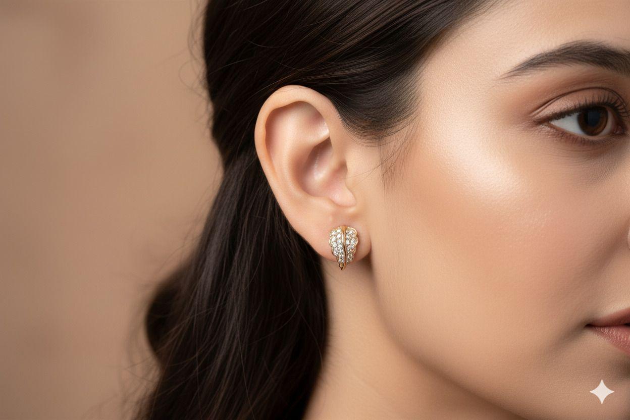Forevershine's Rose Gold Hoop Earrings With Cubic Zirconia, Leaf Design, Huggie Style - Image 3