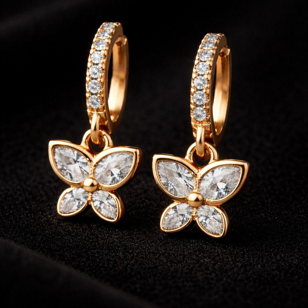 Forevershine Anti Tarnish Rose Gold Flower Charm Hoop Earrings For Women | Crystal Pave Huggie Hoops With Floral Dangle | Elegant Drop Earrings For Gift Jewelry - Image 5