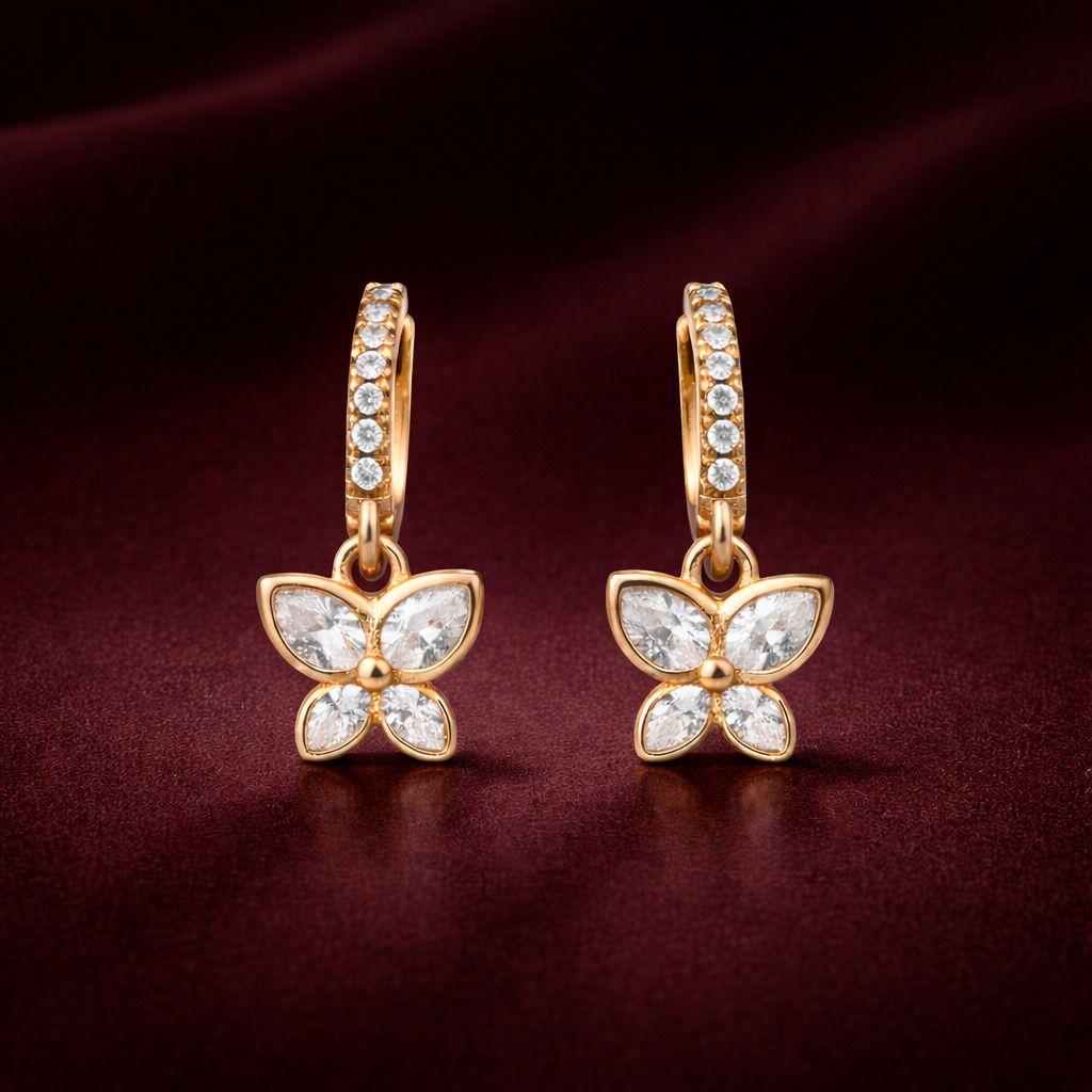 Forevershine Anti Tarnish Rose Gold Flower Charm Hoop Earrings For Women | Crystal Pave Huggie Hoops With Floral Dangle | Elegant Drop Earrings For Party Gift Jewelry - Image 5