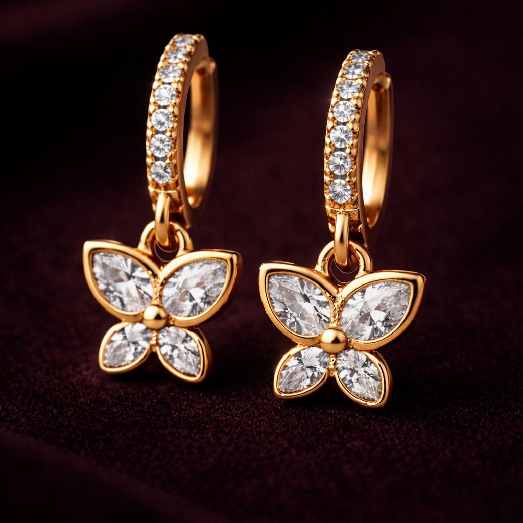 Forevershine Anti Tarnish Rose Gold Flower Charm Hoop Earrings For Women | Crystal Pave Huggie Hoops With Floral Dangle | Elegant Drop Earrings For Party Gift Jewelry - Image 4