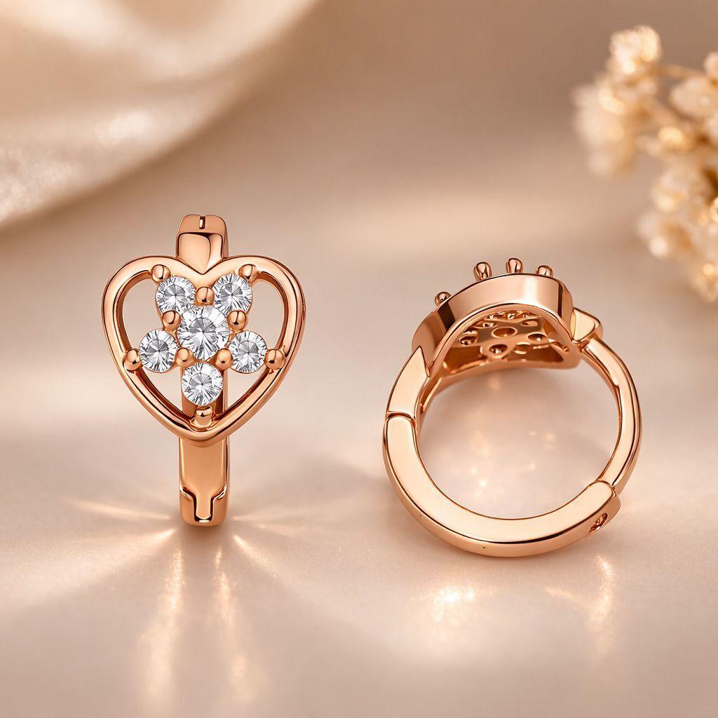 Forevershine Luxury Romantic Heart Shaped Diamond Accent Rose Gold Hinged Earrings | Elegant Sparkling Love Inspired Fine Jewelry Gift | Anniversary Birthday Valentine Jewelry For Women
