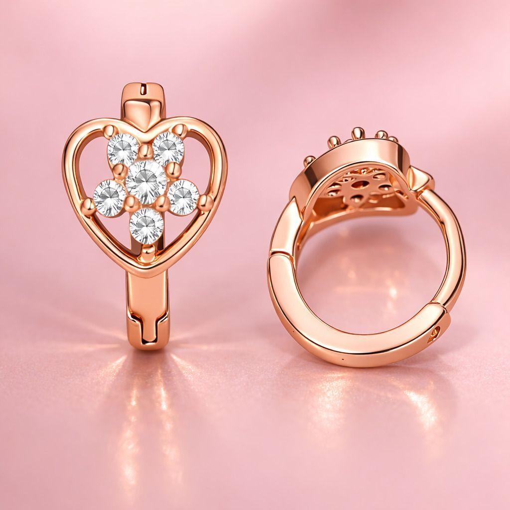 Forevershine Luxury Romantic Heart Shaped Diamond Accent Rose Gold Hinged Earrings | Elegant Sparkling Love Inspired Fine Jewelry Gift | Anniversary Birthday Valentine Jewelry For Women - Image 4