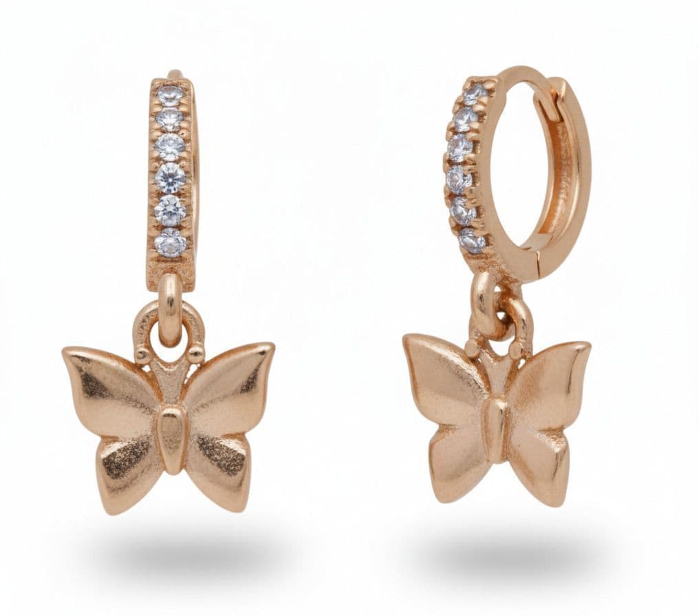 Forevershine Rose Gold Butterfly Hoop Earrings With Crystal Accents, Dangle Charm Huggie Hoops For Women & Girls - Image 5