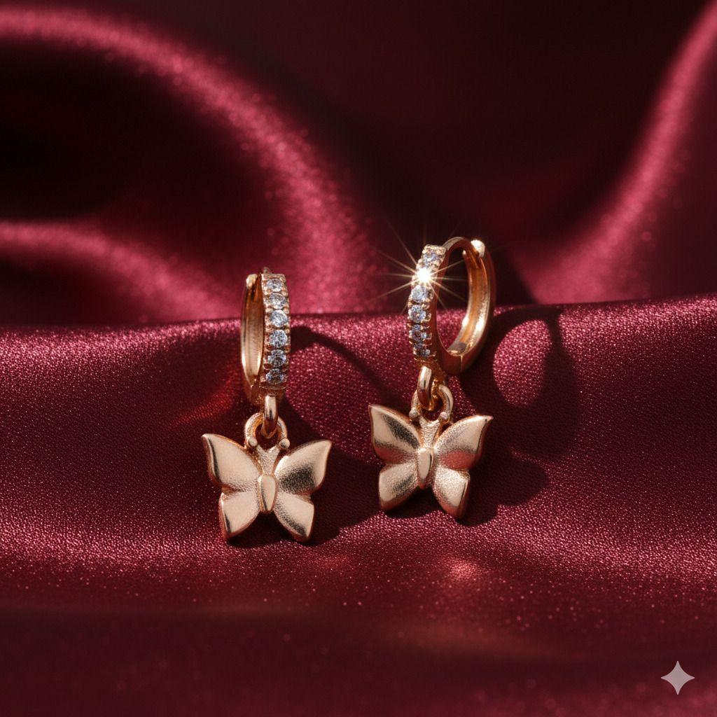 Forevershine Rose Gold Butterfly Hoop Earrings With Crystal Accents, Dangle Charm Huggie Hoops For Women & Girls - Image 4