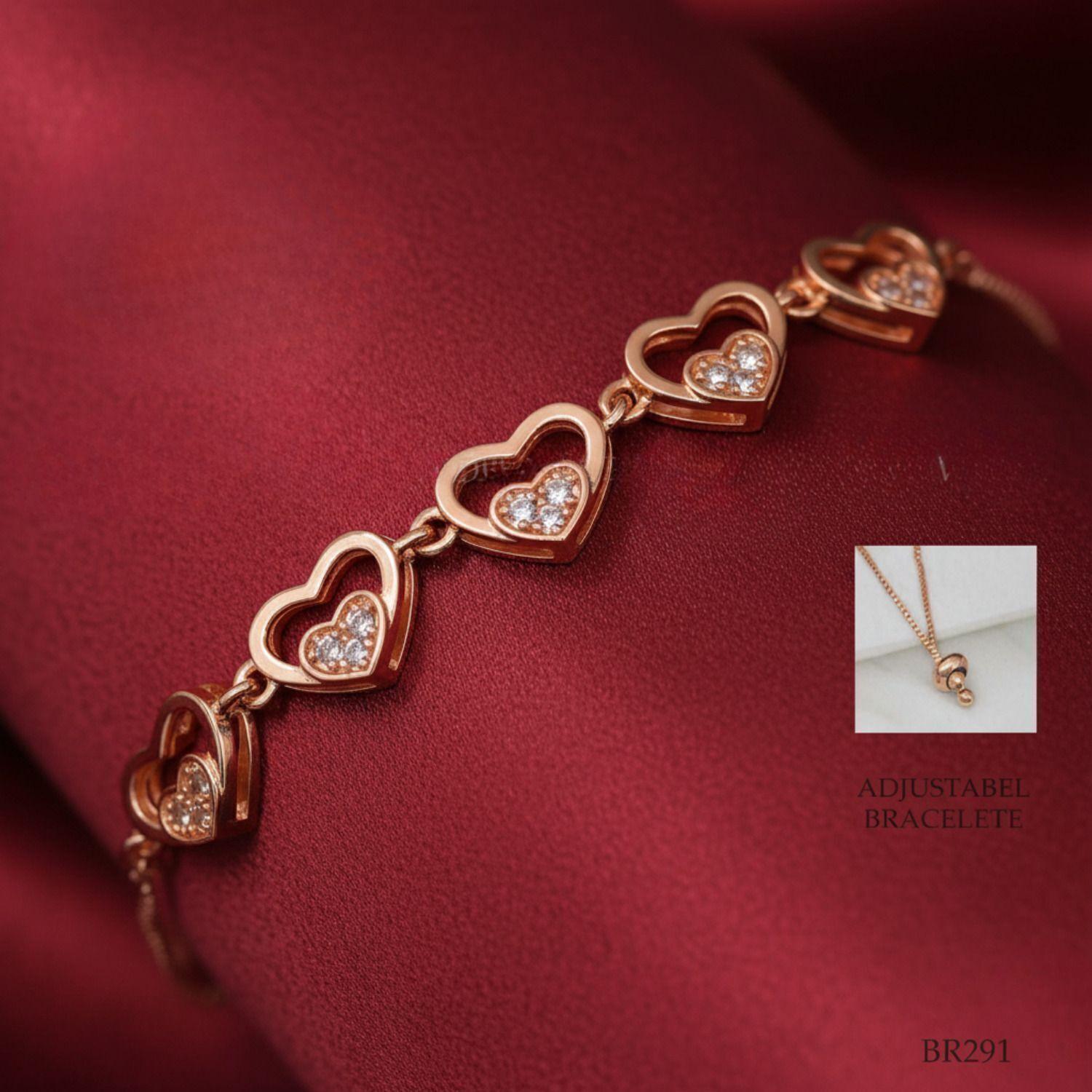 Forevershine Anti Tarnish Premium Rose Gold Plated Open Heart Link Bracelet, Copper Alloy, American Diamond Cz Stones, Fashion Jewellery, Free Size|lightweight|gift For Her|for Women & Girls - Image 3