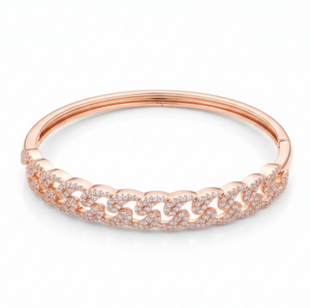 Forevershine Chain Link Bracelet Kada, Rose Gold, Alloy, Women & Girls, American Diamond Studded, Contemporary, Free Size With Hidden Safety Clasp
