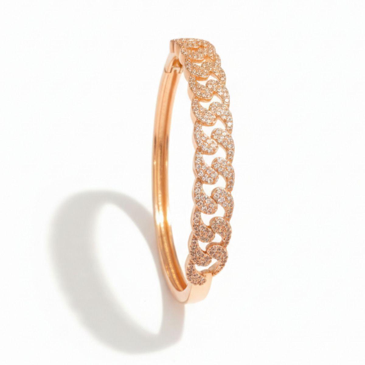 Forevershine Chain Link Bracelet Kada, Rose Gold, Alloy, Women & Girls, American Diamond Studded, Contemporary, Free Size With Hidden Safety Clasp - Image 2