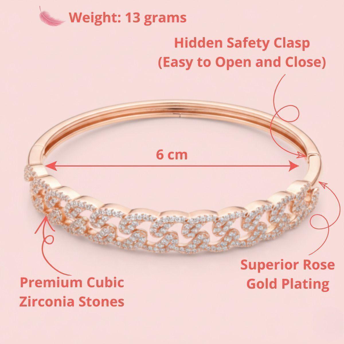 Forevershine Chain Link Bracelet Kada, Rose Gold, Alloy, Women & Girls, American Diamond Studded, Contemporary, Free Size With Hidden Safety Clasp - Image 4