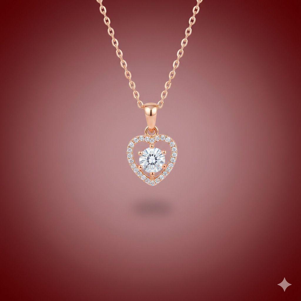 Forevershine Rose Gold Plated Cz Heart Pendant Necklace For Women With Cubic Zirconia Stone | Elegant Chain Jewelry Stylish Wear Party Gift For Girls Birthday Anniversary Accessory