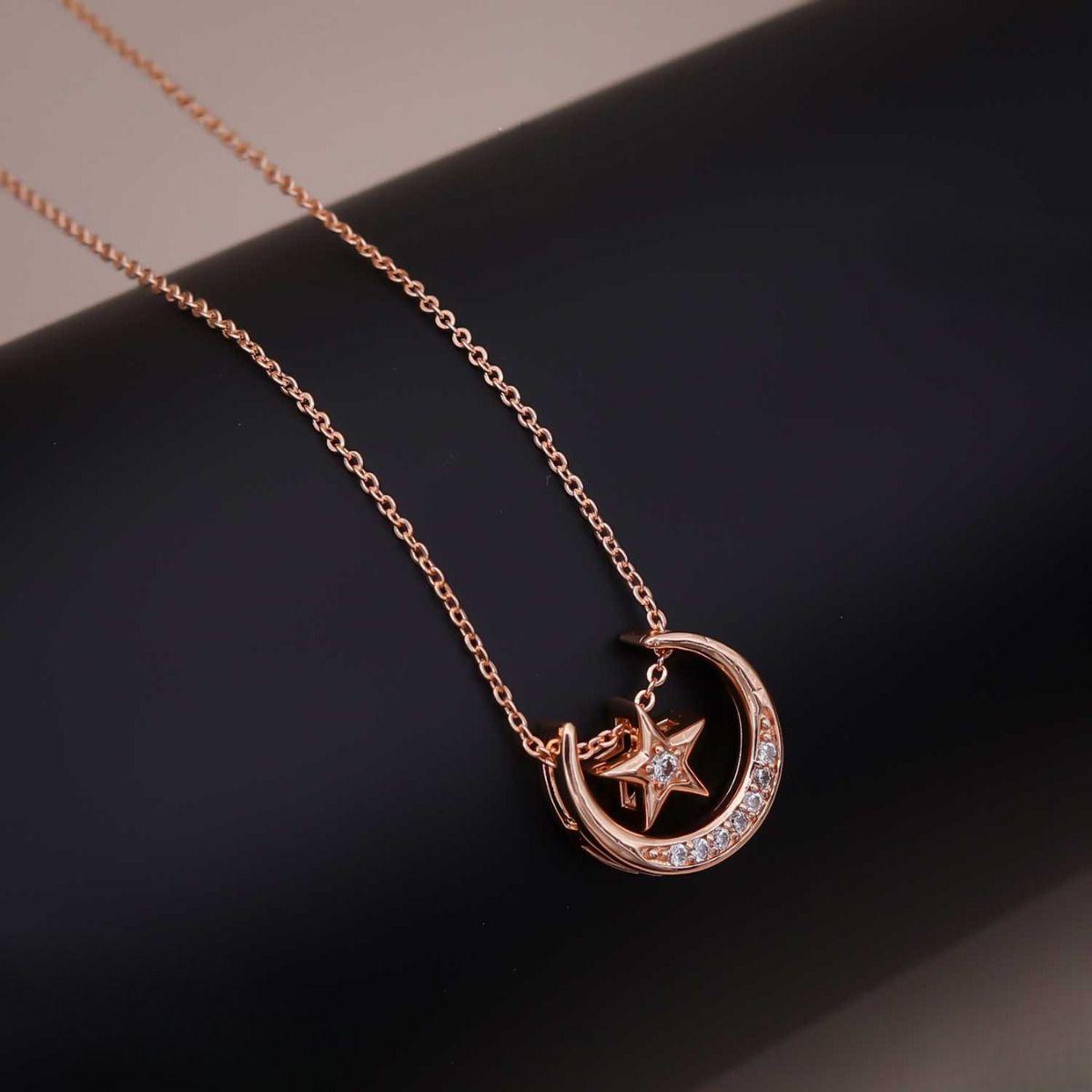 Forevershine Rose Gold Plated Cz Moon Star Pendant Necklace For Women With Cubic Zirconia Stones | Elegant Celestial Chain Jewelry Stylish Wear Party Gift For Girls Birthday Anniversary Accessory - Image 2