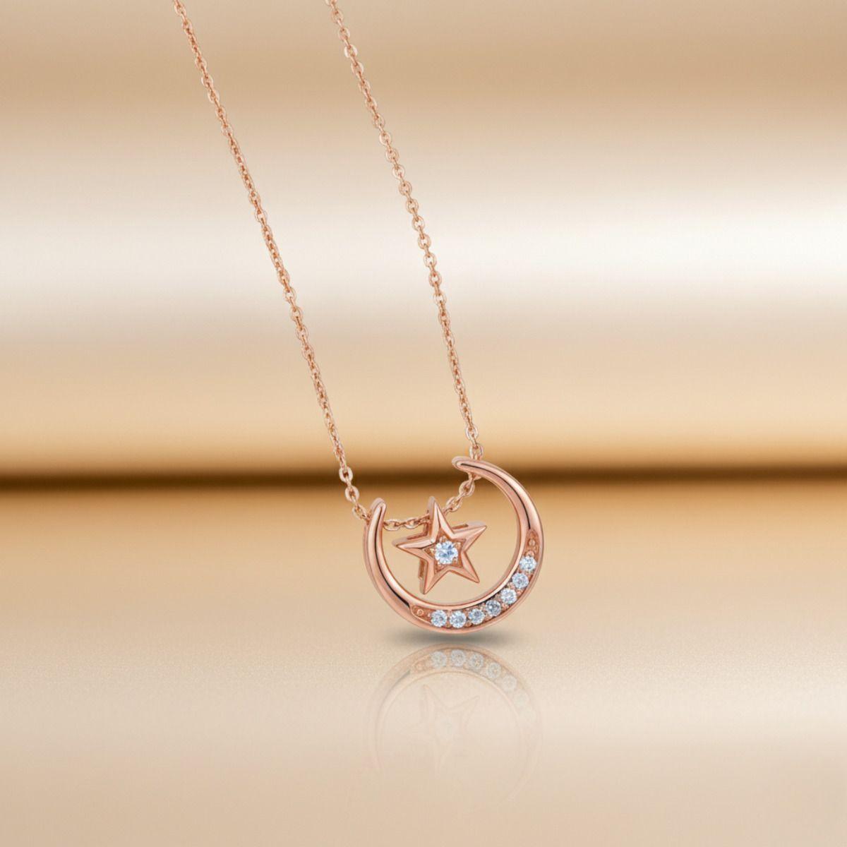 Forevershine Rose Gold Plated Cz Moon Star Pendant Necklace For Women With Cubic Zirconia Stones | Elegant Celestial Chain Jewelry Stylish Wear Party Gift For Girls Birthday Anniversary Accessory - Image 4