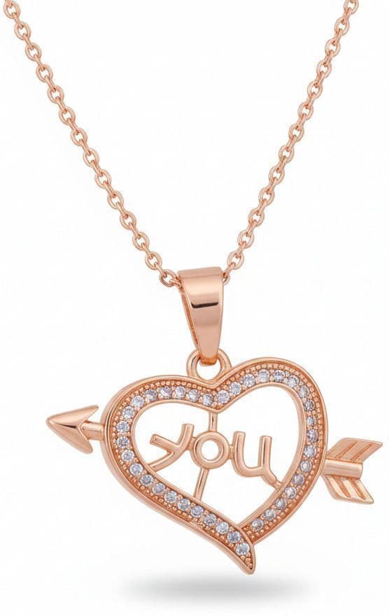 Forevershine Rose Gold Plated Cz Love Heart Arrow Pendant | Necklace For Women With Cubic Zirconia Stones | Elegant Romantic Chain Jewelry Stylish Wear Party Gift For Girls - Image 4