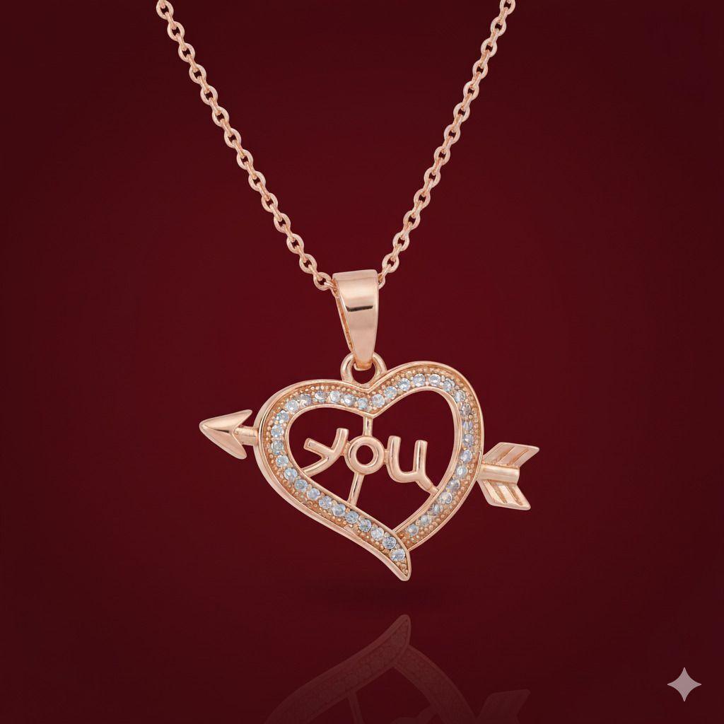 Forevershine Rose Gold Plated Cz Love Heart Arrow Pendant | Necklace For Women With Cubic Zirconia Stones | Elegant Romantic Chain Jewelry Stylish Wear Party Gift For Girls - Image 3