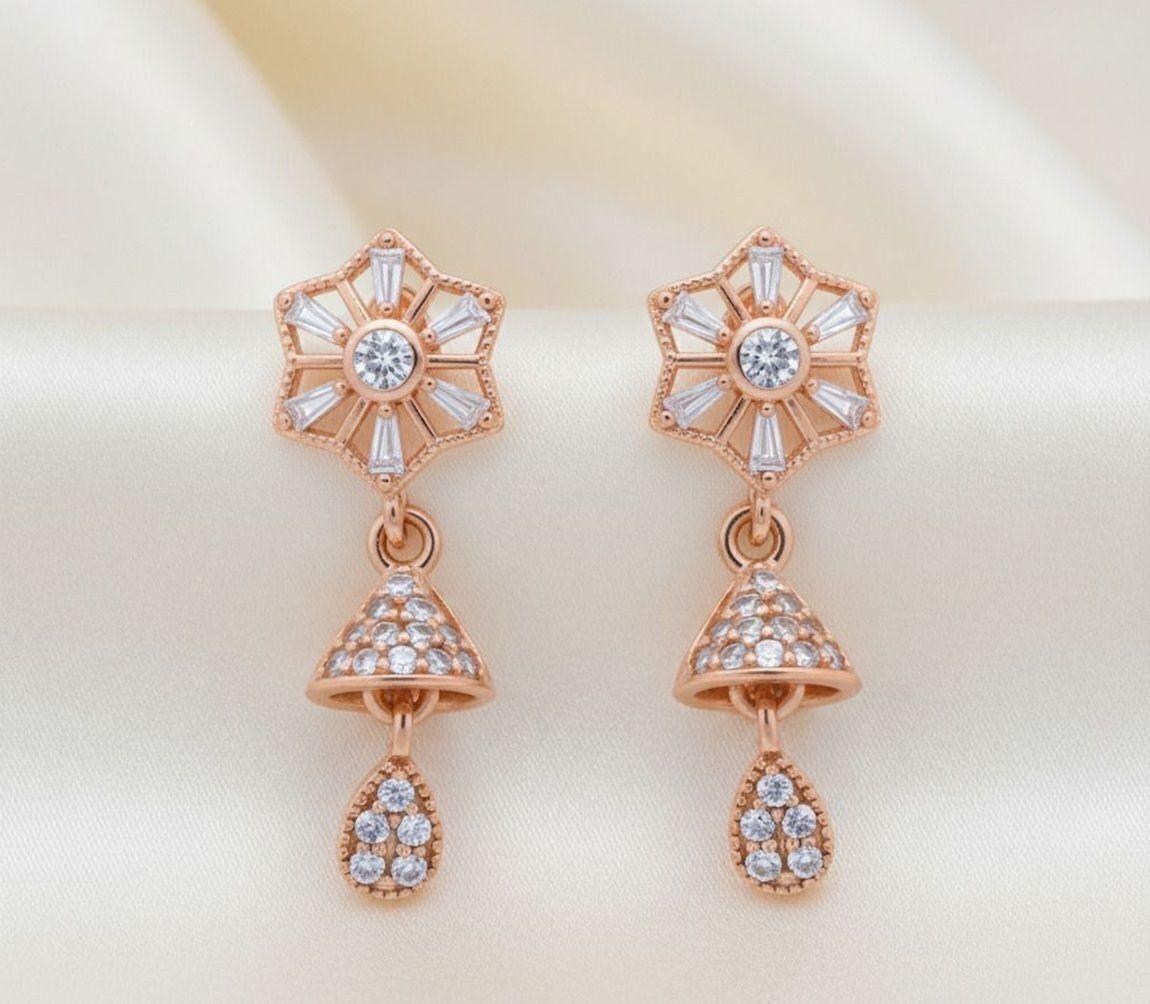 Forevershine Anti Tarnish Rose Gold Plated Floral Star Cz Jhumki Style Drop Earrings|lightweight|gift For Her|skin Friendly & Hypoallergenic|stylish Jewelry For Women & Girls