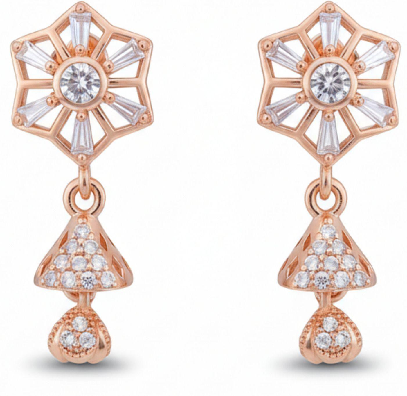 Forevershine Anti Tarnish Rose Gold Plated Floral Star Cz Jhumki Style Drop Earrings|lightweight|gift For Her|skin Friendly & Hypoallergenic|stylish Jewelry For Women & Girls - Image 4