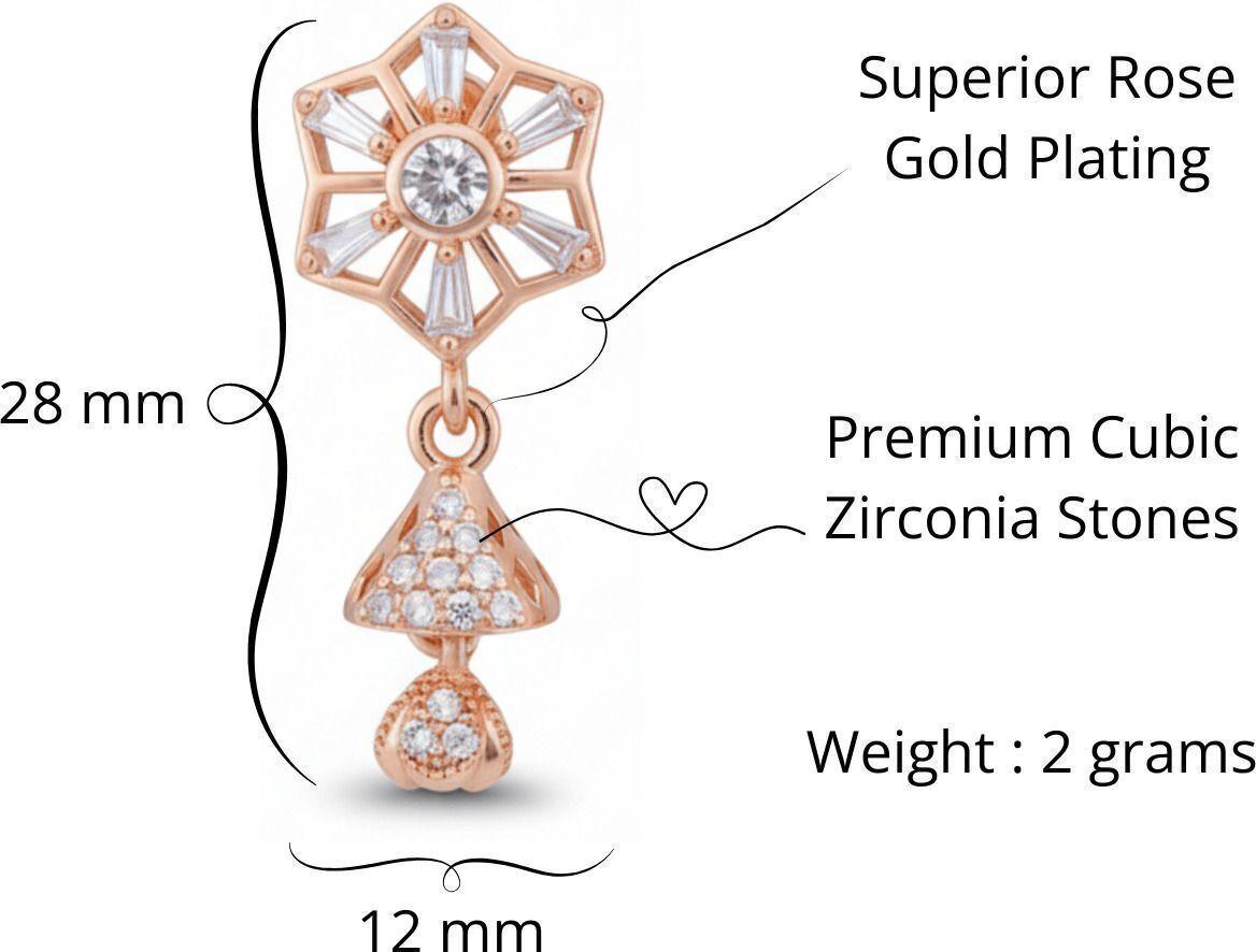Forevershine Anti Tarnish Rose Gold Plated Floral Star Cz Jhumki Style Drop Earrings|lightweight|gift For Her|skin Friendly & Hypoallergenic|stylish Jewelry For Women & Girls - Image 2